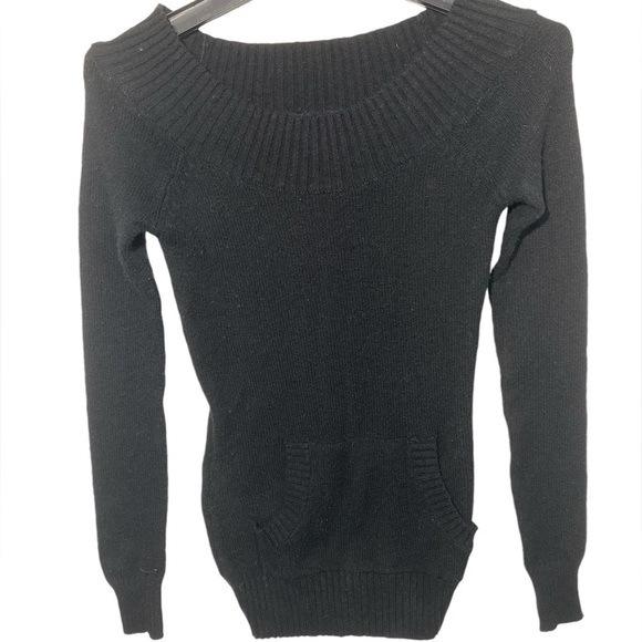 OP Sweaters - OP Womans Petite Small Black Long Sleeve Sweater Ribbed Stretch Pockets Casual